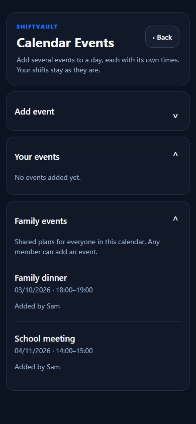 ShiftVault Android beta: events alongside shifts
