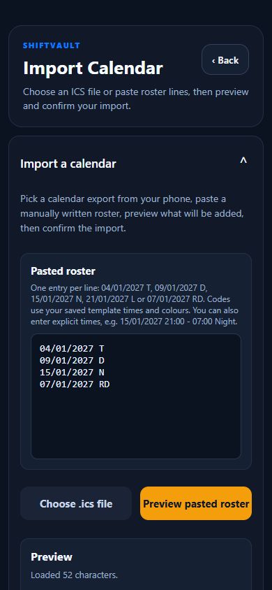 ShiftVault Android beta: roster text import