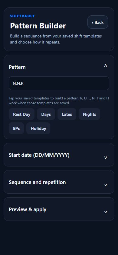 ShiftVault Android beta: personal patterns